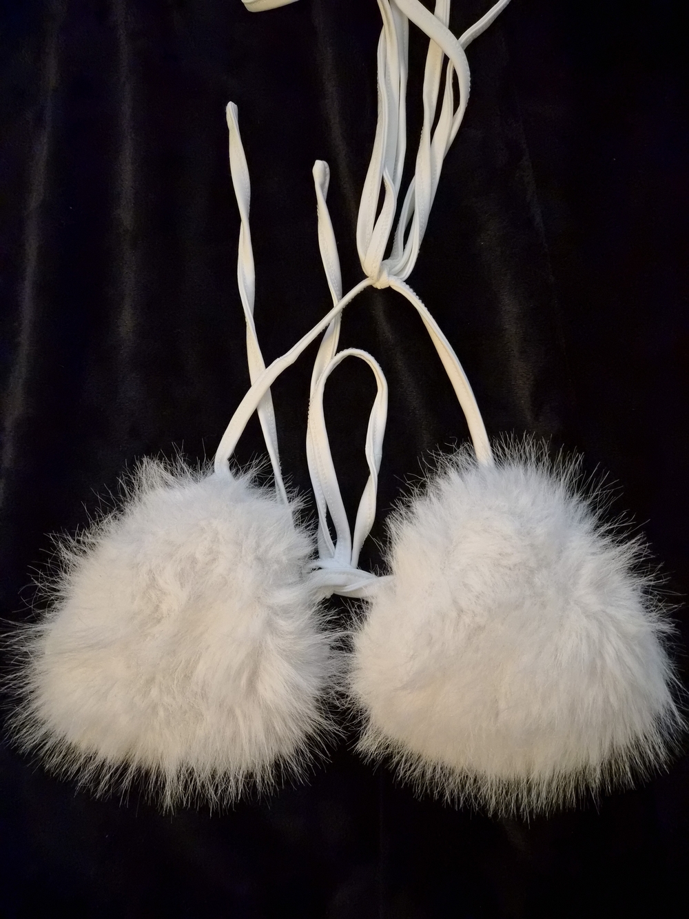 SHEIN White Fluffy Faux Fur Bralette Adjustable Tie Straps
